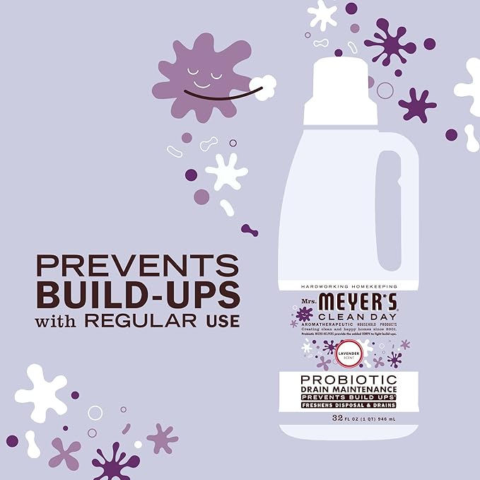 MRS. MEYER'S CLEAN DAY Probiotic Drain Maintenance Liquid,Lavender,Freshens Disposals and Drains,32 Fl Oz,(Pack of 2)