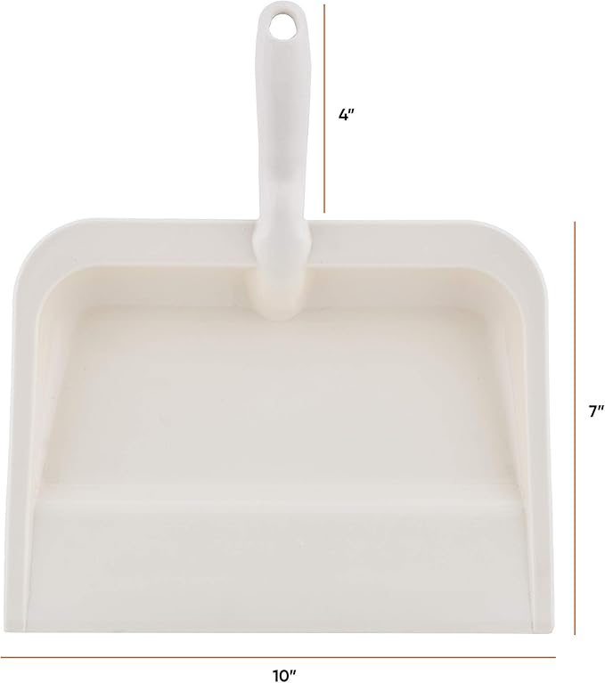 Superio Heavy Duty Plastic Dustpan with Comfort Grip Handle White, Durable, Lightweight Multi Surface Dust Pan Easy Broom Sweeping, 10 inch Wide, 2-Pack