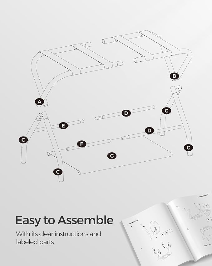 SONGMICS Luggage Racks, Set of 2, Suitcase Stand with Fabric Storage Shelf, for Guest Room, Bedroom, Hotel, Foldable, Holds up to 110 lb, 27.2 x 15 x 20.5 Inches, Slate Gray URLR002G02