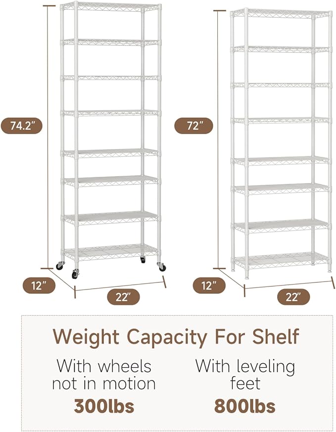 Golpart 8 Tier Adjustable Storage Shelves Heavy Duty Metal Shelf Wire Shelving Unit Organizer Rack for Home Kitchen Office Pantry Room Bathroom Shelving Organizers and Storage Laundry