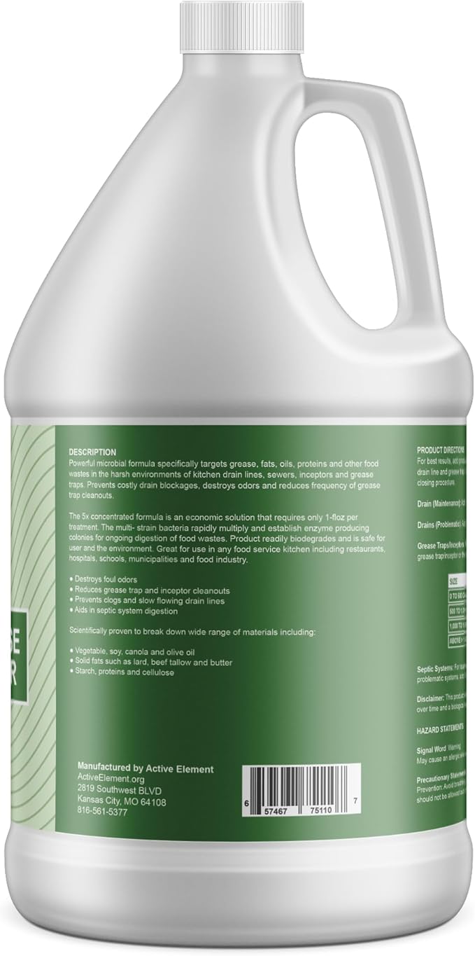 Drain and Grease Trap Maintainer- 4 Gallon (Contains 512 Treatments) - Biological Formula - Breaks Down Fats Oils and Grease - Grease Traps, Drain, Septic Systems, Sewers- Deodorizer