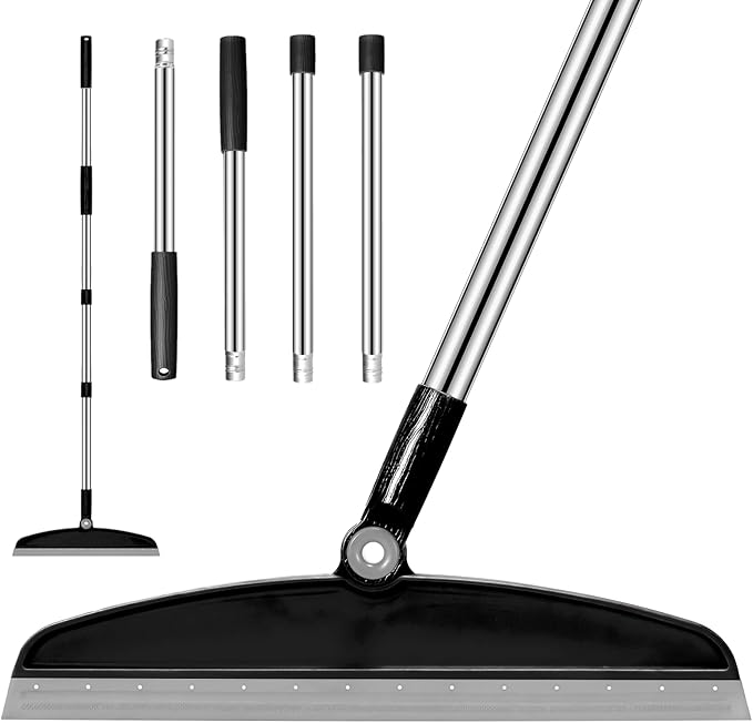 Multifunction Silicone Broom, 54 Inch Long Handle Silicone Floor Squeegee Broom, Sweep and Scrape 2 in 1 Household Cleaning Broom for Floor, Bathrooms, Kitchens, Showers, Tile, Pet Hair, Black Grey