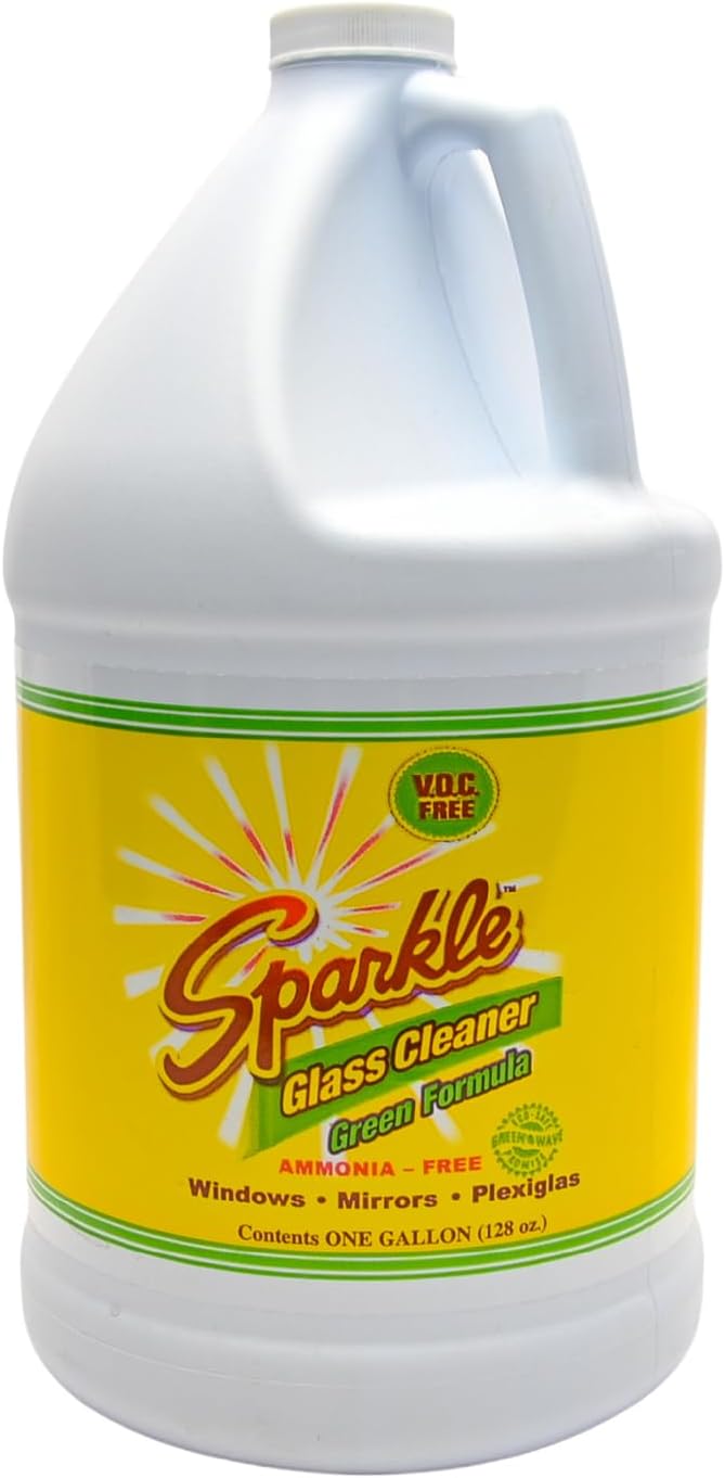 Sparkle Glass Cleaner Green Formula, Streak-Free Window, Mirror & Glass Surface Cleaner, 1 Gallon 128 Fl Oz Refill (Pack of 6)