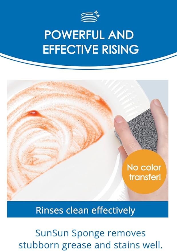 SunSun Sponge Kitchen Sponges, Made in Japan All Surface Scratch-Free Odor Resistant Durable Long-Lasting Sponge for Dishwashing, Pastel Color, 4 Count