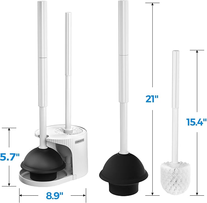 2Pack 2 in 1 Toilet Brush and Plunger Set,Clean Gloves, Extended Handle Plunger，Toilet Bowl Brush Plunger Set,Bathroom Cleaning Tools,Toilet Brush Plunger Combo,Cleaning Brush(Cream White)