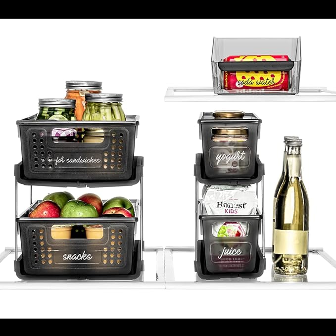 madesmart Antimicrobial 2-Tier Organizer Multi-Purpose Slide-Out Storage with Handles and Dividers for Home and Bath, Pack of 1, Carbon