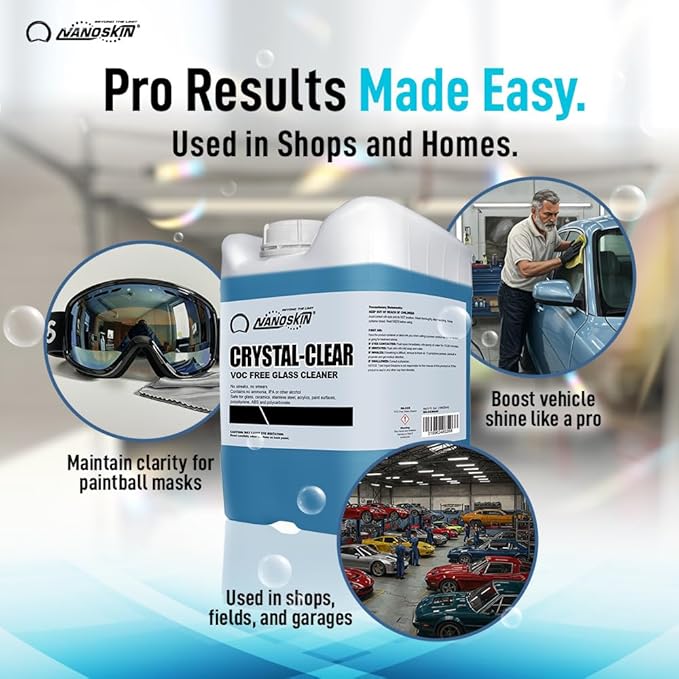 Nanoskin CRYSTAL-CLEAR VOC-Free Glass Cleaner 16 oz - Ultra-Concentrated, Eco-Friendly, Streak-Free Finish | Versatile Use for 40:1 Dilution | Perfectly Safe for Auto, Home, Garage & Beyond