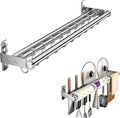 Hanging Wall Mount knife Wall Mount, Kitchen Organizer Storage Shelf for Utensils Spatula Spoon, Space-Saving Knife Rack with Hooks,Wall-Mounted Utensil Holder (Silver, 60CM+Three Poles+10Hooks)