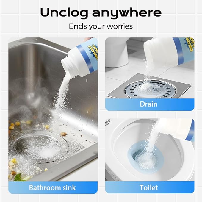 2026 New Sink Drain Cleaners, Powerful Pipe Dredging Agent Foaming Powder, Quick Foaming for Kitchen, Bathroom, Toilet, Tub Shower Drains, Home Cleaning Tool (3 PCS)