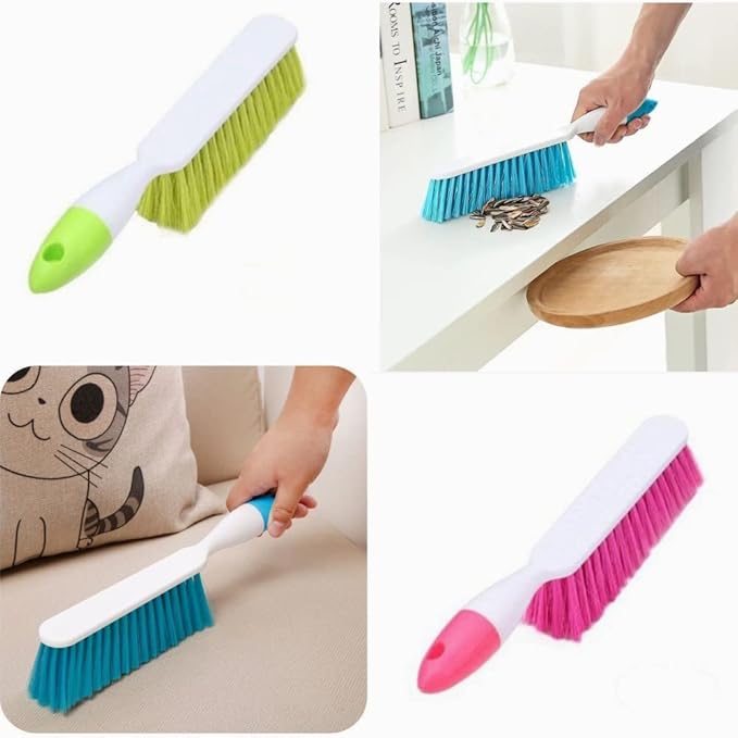 Soft Bristle Bed Sheets Sweeping Cleaning Brush with Long Hand, Counter Duster for Debris Hair Remover Desk Quilt Sofa Furniture, 3 Pack