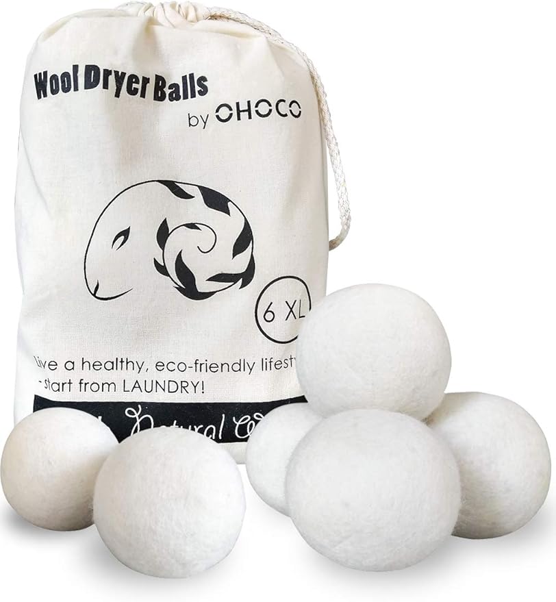Wool Dryer Balls 6 Pack XL, Organic Natural Wool for Laundry, Fabric Softening - Anti Static, Baby Safe, No Lint, Odorless and Reusable White