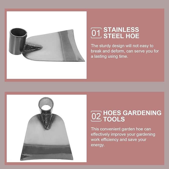 POPETPOP Stainless Steel Garden Hoe Head for Digging and Weeding Durable Handheld Garden Hoe Tool for Soil Loosening and Vegetable Planting Compact 6.1In Digger
