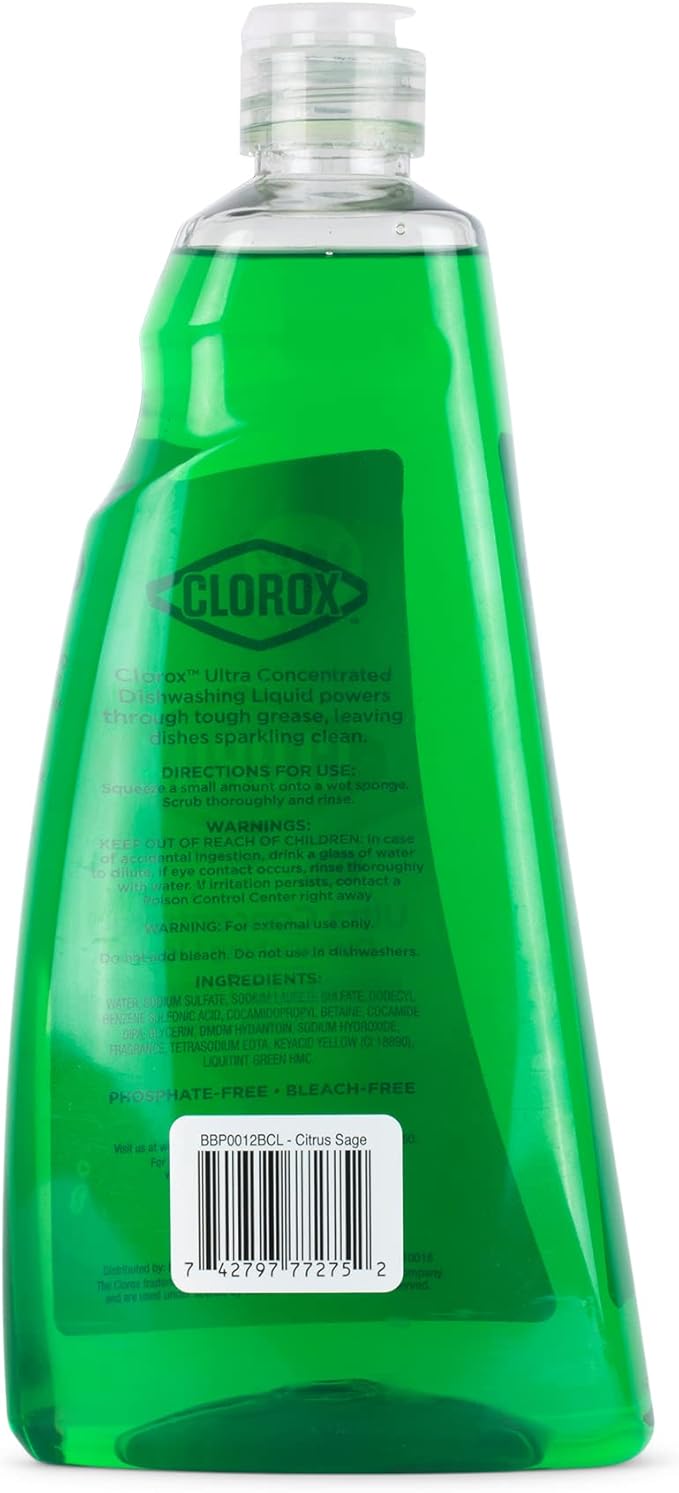 Clorox Ultra Concentrated Liquid Dish Soap with OXI, Citrus & Sage Scent - Dishwashing Detergent, Bleach-Free Formula Powers Through Grease, 26 Fl Oz