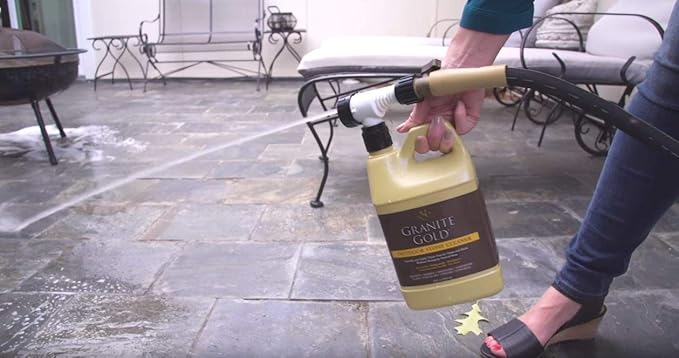 Granite Gold Outdoor Stone & Concrete Cleaner, Deep Cleans Patios, Decks, Driveways, & Walkways, Safe for Plants, Pets, & Home Exteriors, Garden Hose Attachment Included for Easy Cleaning, 64 Fl Oz