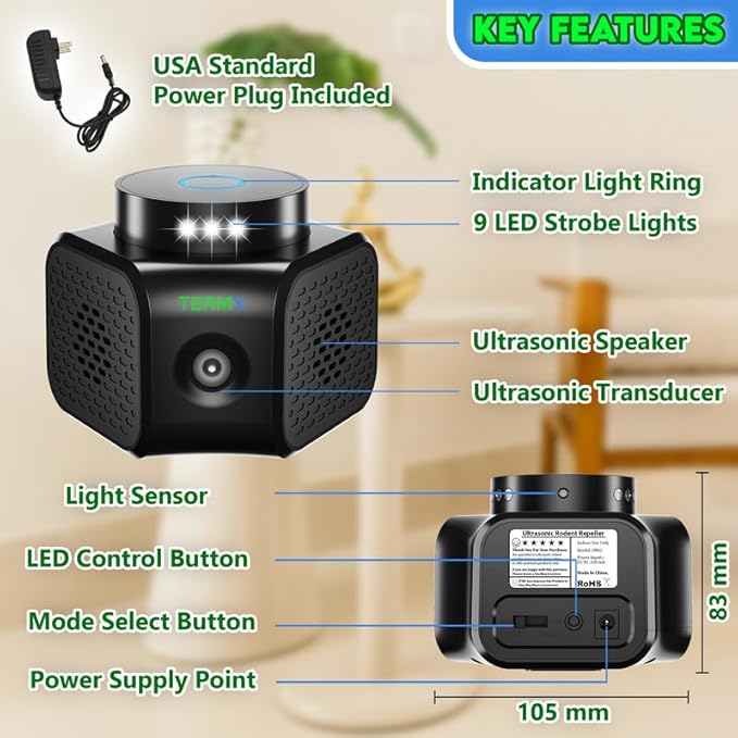 Ultrasonic Pest Repeller Indoor 4 Modes No Touch Solution Pest Repellent Ultrasonic Plug in Electronic Mouse Repellent Devices Rat Deterrent Indoor for House Attic Office Garage Warehouse RVs