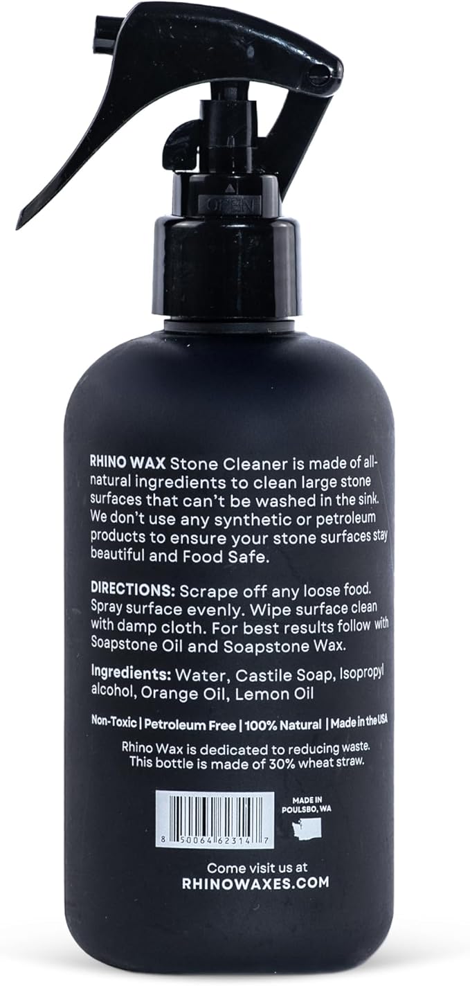 Soapstone Cleaning Kit - Includes Stone Spray Cleaner, Scraper, Microfiber Cloth - Food Safe - Natural Ingredients - Safely Clean Soapstone, Slate, Granite, Quartz, Marble, Concrete - USA