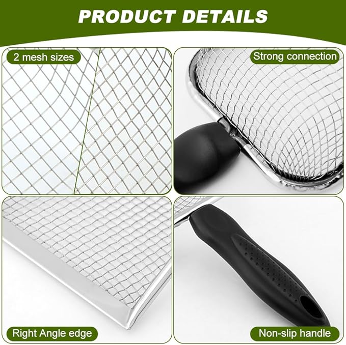 2pcs Gardening Soil Sifter, 3.8mm & 5.0mm Mesh Sieve for Gardening, Dirt Sifter Compost Sifters with Handle, Multi-Functional Garden Sieve Potting Scoop for Sand, Rocks(Color:Silver)
