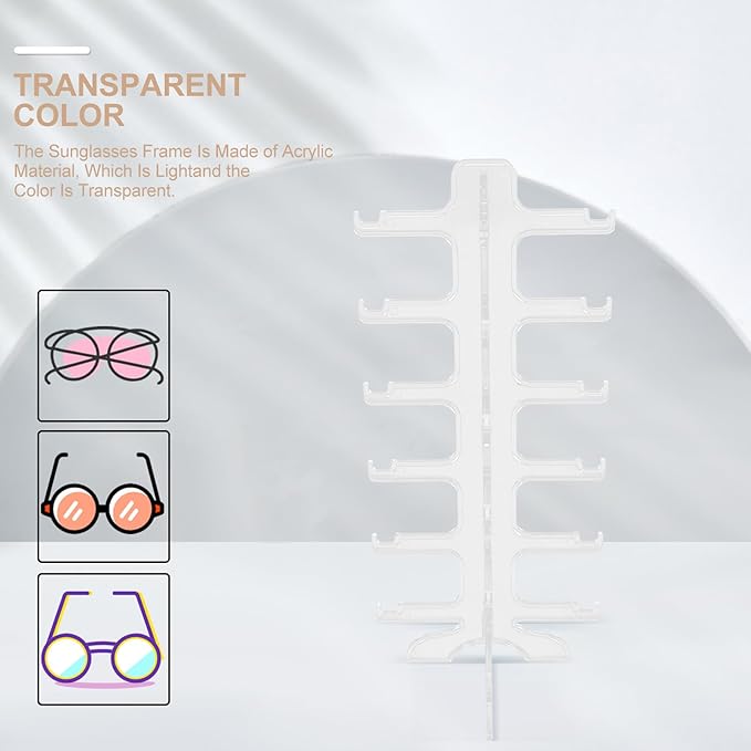 Multi-Tier Sunglasses Display Rack 6-Layer Plastic Glasses Holder Stand Eyewear Organizer for Home and Office Storage