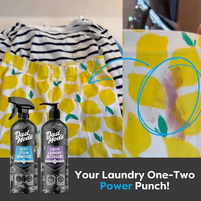 DadMode Laundry Stain Remover | 1000 Stain Treatments | 7-Enzyme Deep Cleaner & Odor Eliminator | 3-Pack Refill | Tough on Human, Food, & Pet Stains | Sandalwood & Suede