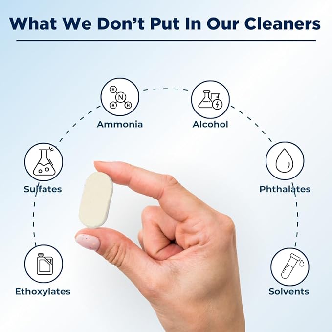 Glass Cleaner Refill Tablets | Plant-Based Streak-Free Window & Mirror Cleaner | Non-Toxic & Eco-Friendly Cleaning Solution | Plastic-Free Packaging | Citrus Cologne - Pack of 16