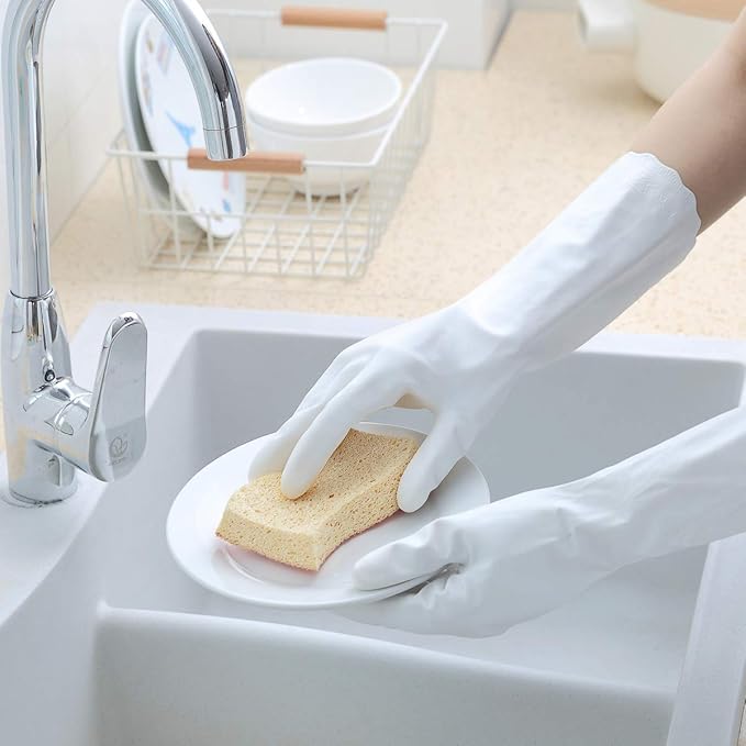 HSL Household Cleaning Gloves - Reusable Kitchen Dishwashing Gloves with Latex Free, Cotton lining, Waterproof, Non-Slip (Small, 3 Pairs)