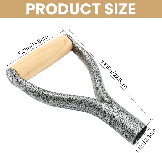 Shovel D Grip Handle, 32mm Inner Diameter Metal Shovel Replacement Handle with Wooden Grip Spade Snow Scoop Digging Raking Tools Snow Shove-l for Digging Raking(Color:Sliver)