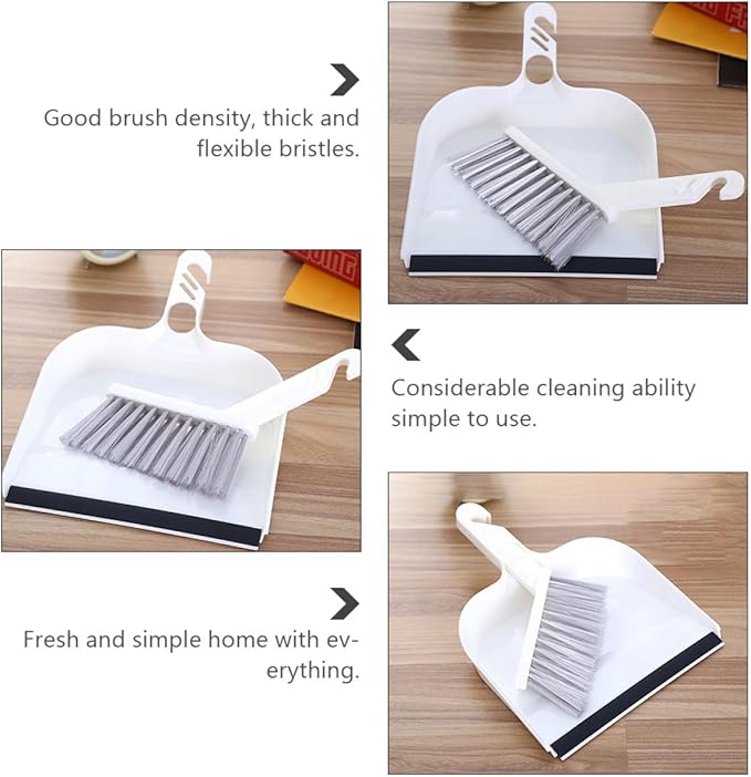 HOMSFOU Mini Broom and Dustpan Set 2pcs White, Household Desktop Cleaning Tools for Kitchen Table, Compact Handheld Sweeping Accessories for Home and Office Use