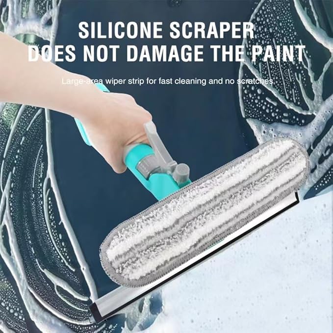 4 in 1 Window Cleaning Kit, Professional Window Vacuum Squeegee with Spray Bottle, Cleaner Brush Tools for Shower Wall Mirror Glass Car Windshield Countertop