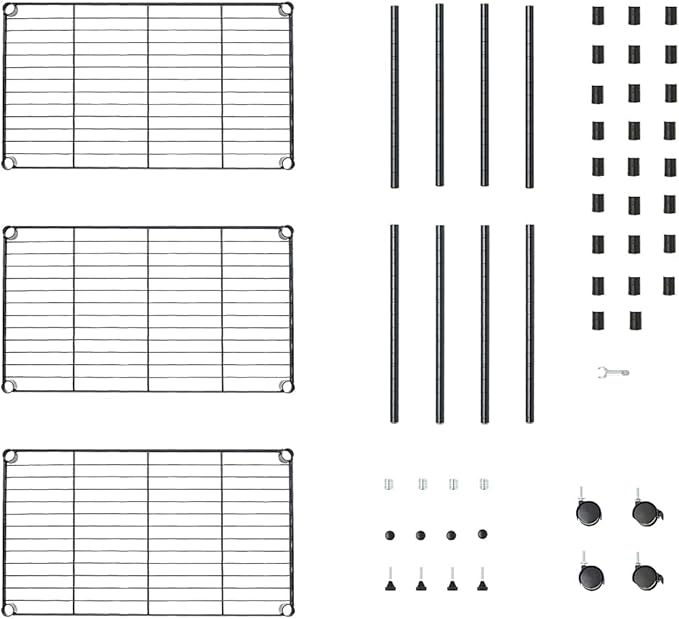 3 Tier Wire Shelving Unit Storage Rack, Metal Heavy Duty Utility Organizers, Organization Units for Metal Shelves, Pantry, Garage, Laundry Racks Durable Shelf Stand, 14"W x 24"L x 30"H, Black