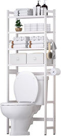Cozivolife Over The Toilet Storage with 2 Baskets, 4-Tier Bamboo Organizer Rack with Paper Holder & 4 Hooks & Waterproof Feet Pad,Freestanding Shelf for Bathroom(White)