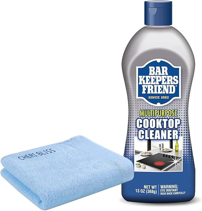 Bar Keeper’s Friend Cooktop Cleaner, Lemon Scent (13 oz) & Non-Abrasive, Washable Microfiber Cleaning Cloth (16x16 in) - Home Cleaning Supplies Kit