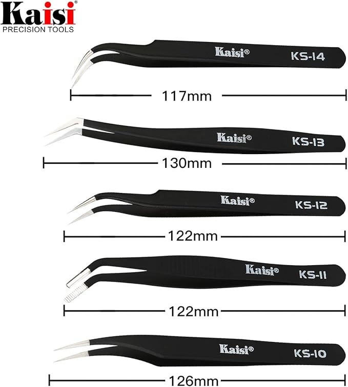 Kaisi 14 PCS Precision Tweezers Set, ESD Tweezer Set, Anti-Static Stainless Steel Tweezers Set for Craft, Jewelry, Electronics, Laboratory Work