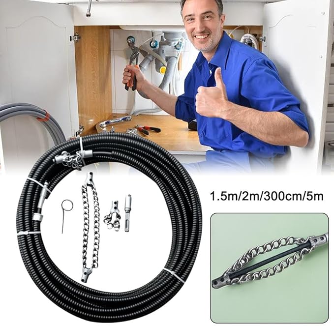 Drain Cleaning Cable for Bathrooms, 2026New Sewer Descaling Chain, 8mm (1/4") Heavy Duty Drain Clog Remover Tools, Flexible Push Snake Cable for PVC Pipes, Toilets (3Meter)