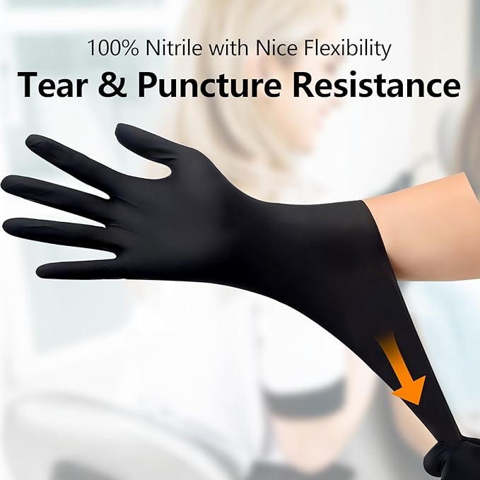 Disposable Latex Free Nitrile Gloves - 100 Pcs Black Cleaning, Powder Free Food Prep - Large