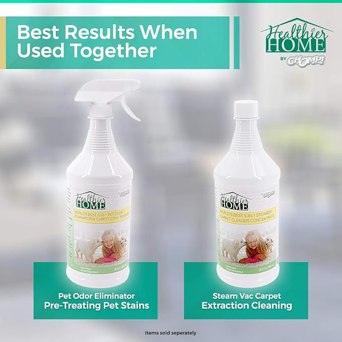 CHOMP! Professional Carpet Steamer Concentrate: 5X Stain Remover & Deodorizer Healthier Home Cleaner Protector Rugs Upholstery Cars Pet Odors 32 FL OZ.
