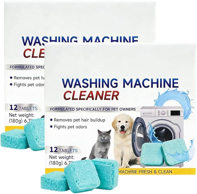 Washing Machine Cleaner Tablets, 12 Pack for a 6 Month Supply, Formulated for Pet Owners, Eliminates Odors, Lint and Detergent Buildup (2 Box)