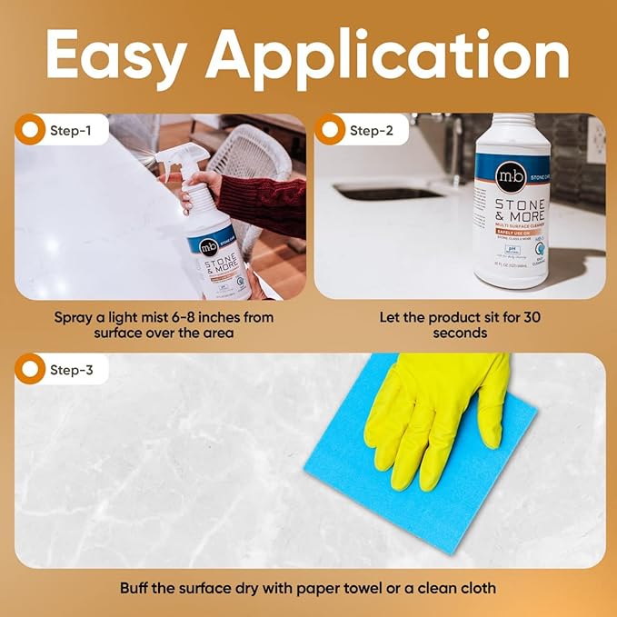MB-5 Stone & More 2 Pack All Purpose Cleaning Spray Kitchen Counter Cleaner Spray for Marble and Granite– No Streak Formula for Stone, Glass, Granite, Ceramic, Corian, Porcelain (2x 32 oz)
