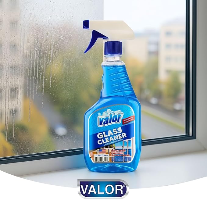 Valor Glass Cleaner Trigger Sprayer – Streak-Free Shine for Glass & Mirrors, 32 fl oz (32 Fl Oz (Pack of 3))