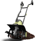 SOYUS 14 Inch Electric Tiller Cultivator 12 Amp Corded Tiller for Gardening, Garden Tiller with Folding Handle, 4 Steel Tines Wheeled Rototiller for Lawn Yard Soil Tilling