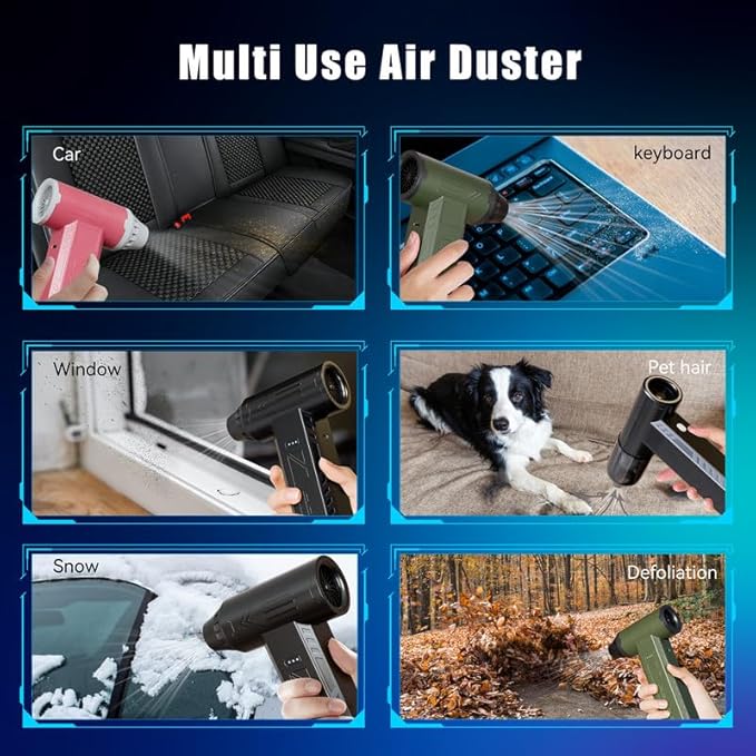 Compressed Air Duster 480000RPM Electric Air Duster Variable Speed 580G 4 Gear Adjustable Rechargeable Cordless Jet Dry Blower Turbo Fan Dryer Cleaning Air Blower Mini Car Vacuum Cleaner Army Green