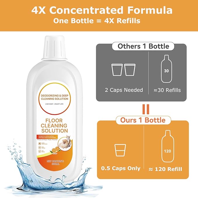 4 Packs Floor Cleaning Solution Compatible with Tineco iFloor & Floor One Cleaner Solution Orange Scented Deep Clean Residue & Streak Free for Multiple Hard Floors, for All Robotic Vacuum Mop Solution