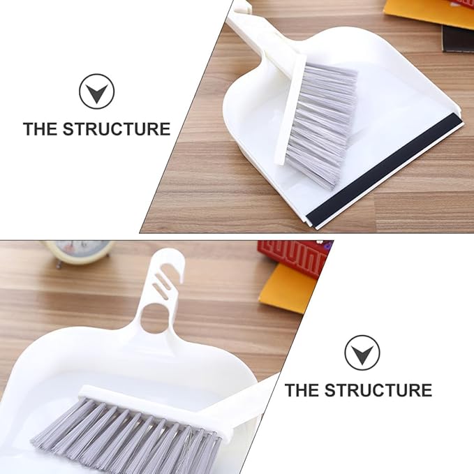 Tofficu Mini Kitchen Table Cleaning Brush and Dustpan Set, 2pcs White Handheld Brooms with Dustpans for Desktop Household Sweeping and Table Cleaning