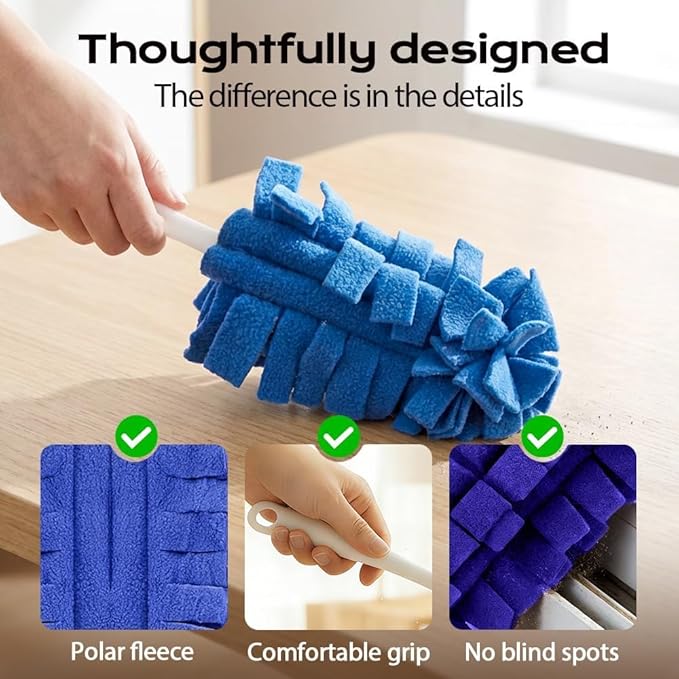 7pcs Reusable Duster,360° Electrostatic Duster Refills,Washable Heavy Duty Dusters,High-Density Microfiber,Suitable for Cleaning Bedrooms, Offices, Cars(1Handle+1Bathroom Brush+7Replacement Brushes)