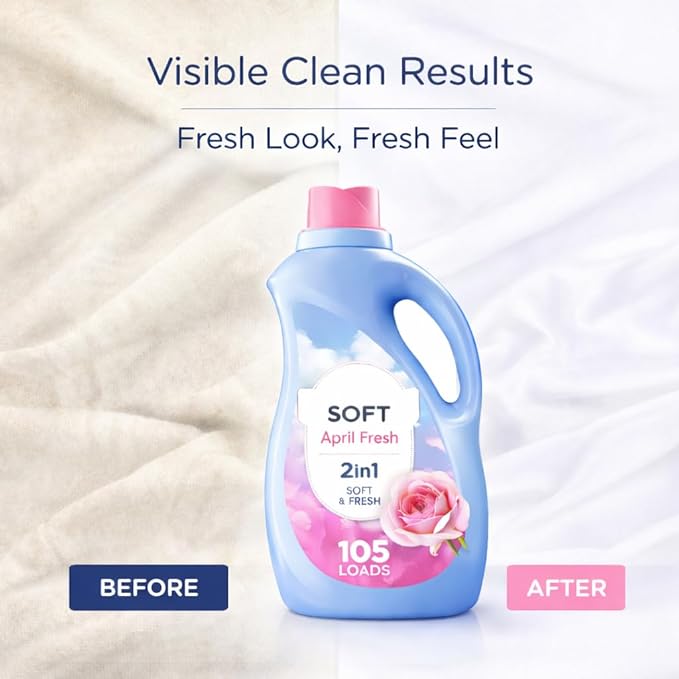 Liquid Fabric Softener and Conditioner, April Fresh Scent, 77 fl oz, 105 Loads – Laundry Softening Liquid for Fresh Scented Clothes and Reduced Static