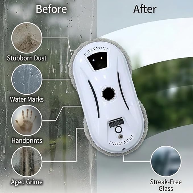 RAINPOT SAKER Automatic Smart Window Cleaning Robot - 90W Dual Spinning Pads with AI Smart Path & Smart Spray, Remote Control & 20-Min Backup Power for Glass, Mirrors & Smooth Tile