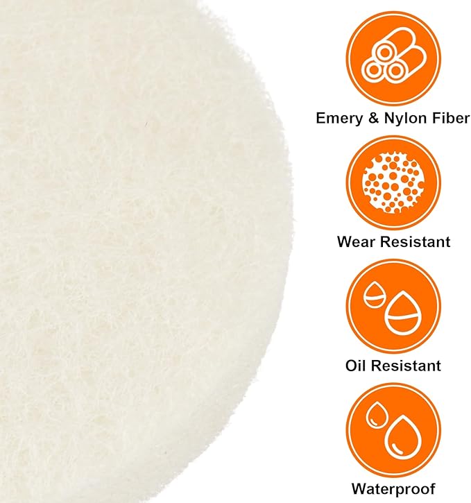 HARFINGTON 20pcs Scrubber Scouring Pads 450 Grits 2 Inch Drill Power Brush Hoop and Loop Surface Conditioning Disc Drill Scuffing Disc Scrub Pads for Home Kitchen Cleaning, White