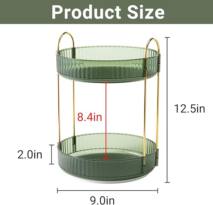 Asayuee 360 Rotating Makeup Organizer for Vanity,2 Tier Large Capacity Skincare Organizers,Bathroom Counter Organizer, Spinning Perfume Organizer & Vanity Organizer (Green-2 Tier)