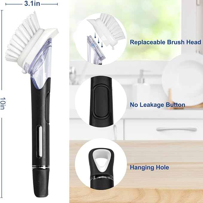 CELOX Dish Brush with Soap Dispenser, Soap Dispensing Dish Brush for Pot Pan Sink Cleaning