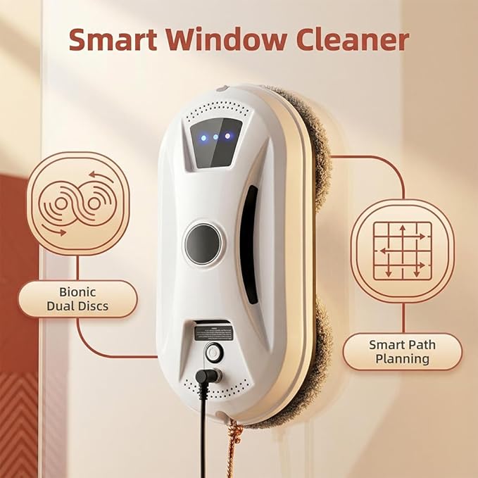 RAINPOT SAKER Automatic Smart Window Cleaning Robot with AI Path Planning, Dual Cleaning Discs, Edge-Aware Glass Cleaning Tool with Remote Control & 20-Min Backup for Indoor,Outdoor Tall Windows