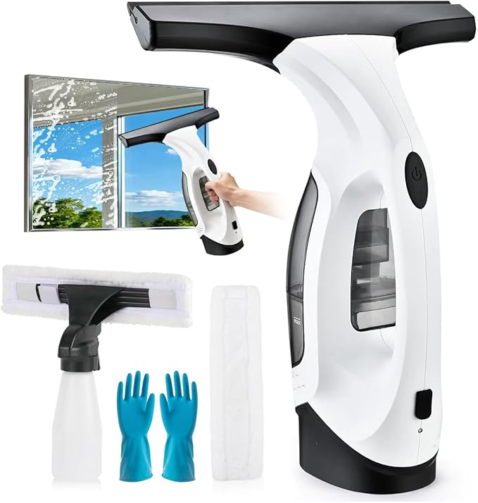 Plubedo Window Vacuum Squeegee Cordless Electric Window Cleaner Tool 11 inches Window Cleaning Kit Shower Squeegee for Shower Doors, Mirrors, Car Windshields and Tiles